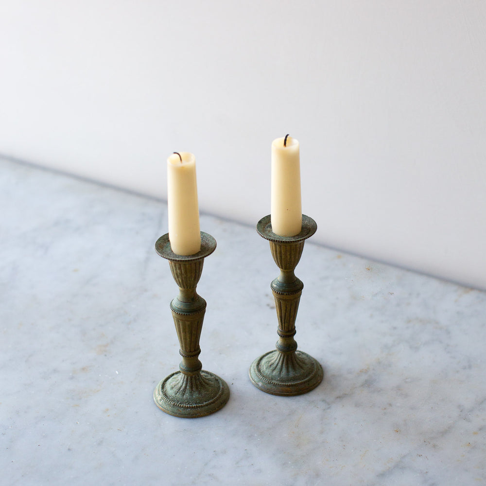 Vintage Brass Candle Holders with Verdigris Patina