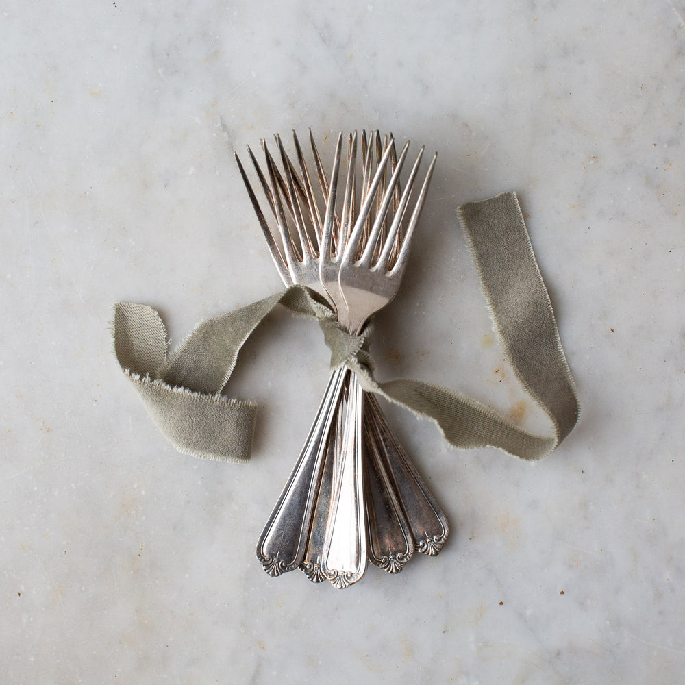 Vintage Decorative Dessert Forks Set of Five
