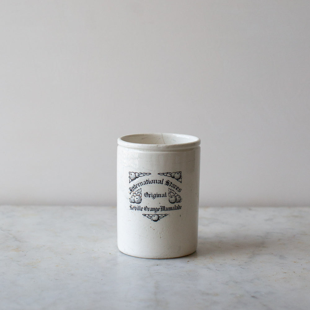Vintage Victorian Marmalade Jar Utensil Holder with Label