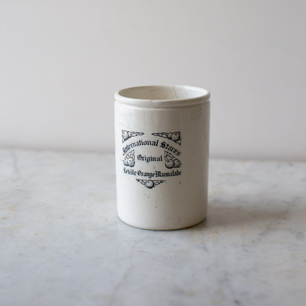 Vintage Victorian Marmalade Jar Utensil Holder with Label